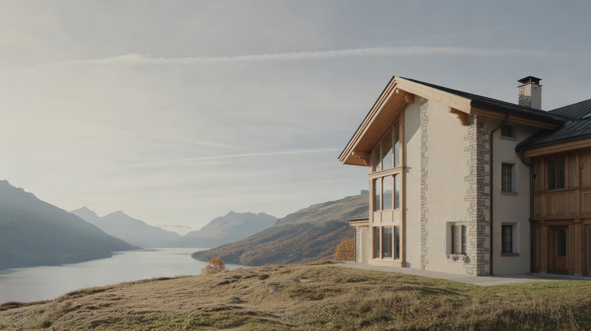 Symbolbild: Residenz aus Stein und Lärche am Waldhang über St. Moritz